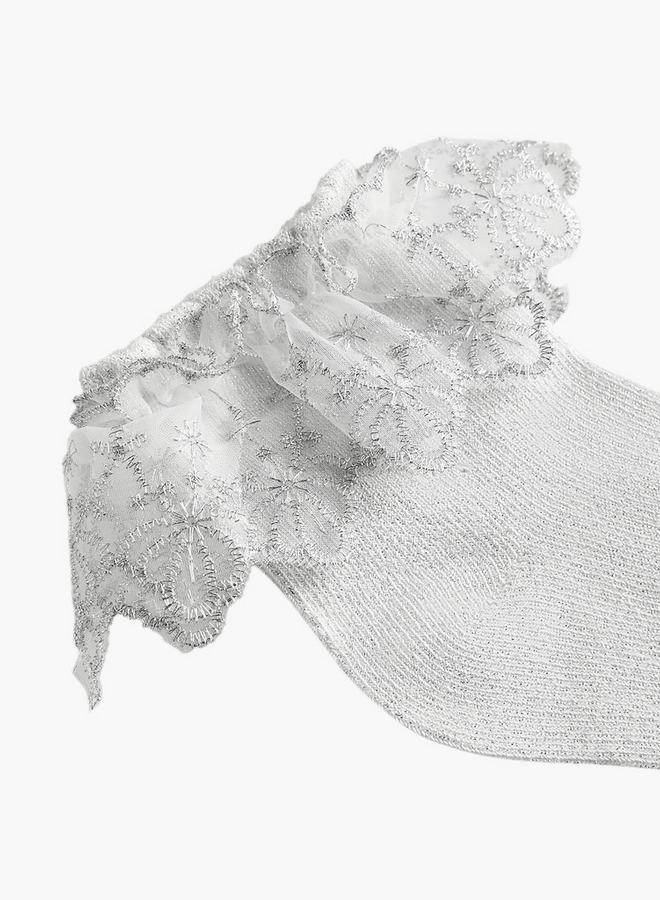Flora Bella By Shoexpress Pack Of 2 Flora Bella Girls Socks Embroidered Frill Detail Ramadan Collections - Image 3